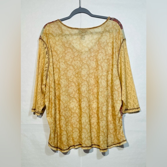 Vintage Y2K Venezia Jeans 26/28 Lace Sleeve Mesh Burnout Abstract Floral Top GUC - Picture 2 of 6